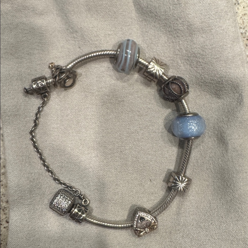Pandora Silver and Blue Charm Bracelet